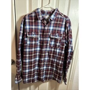 Como Man Flannel Shirt Mens Sz M‎ Long Sleeve Button Up Red Blue Plaid XL